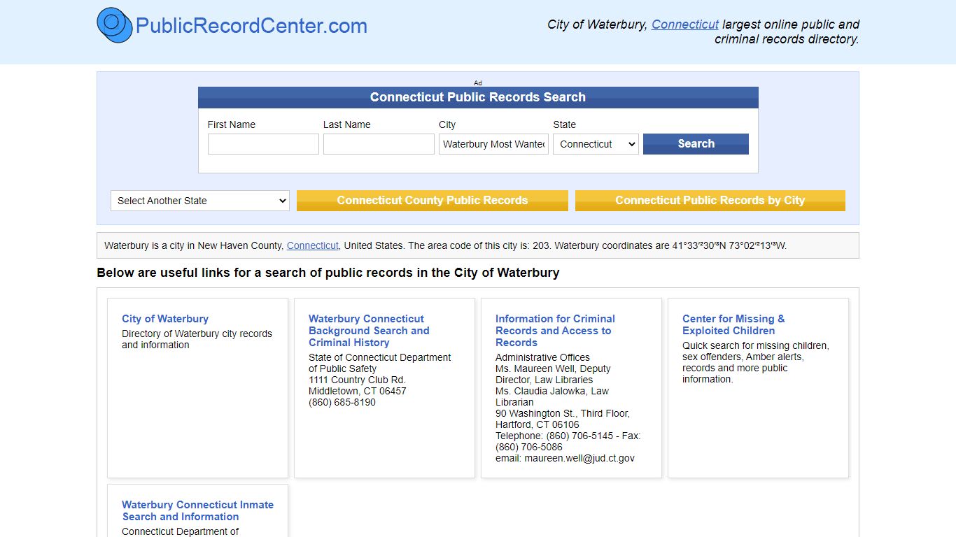 Waterbury Connecticut Public Records and Criminal Background Check